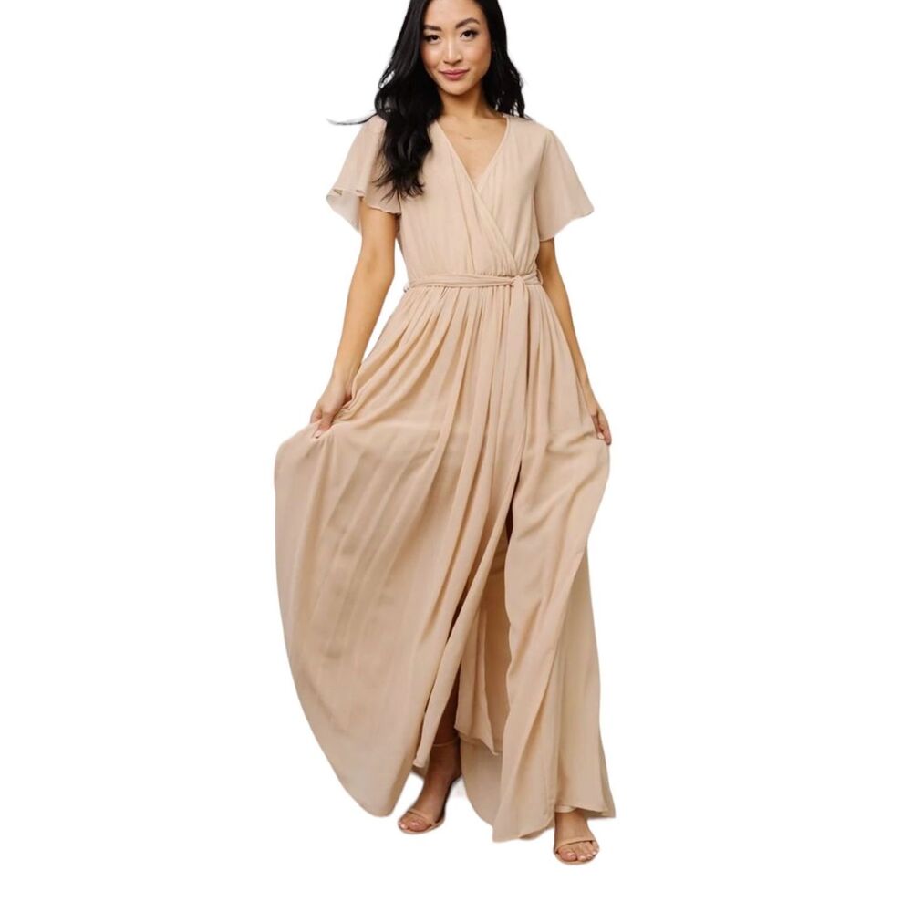 Baltic Born Taupe Kristina Long Maxi Dress Women’s Size Large 12 Wedding Guest